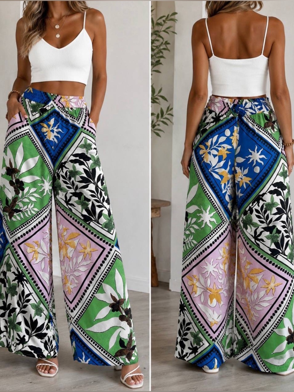 I.N.C. International Concepts Women’s L Multicolor Floral Wide-Leg Pants
